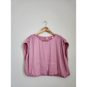 ASTR the Label Pink Pleated Bubble Hem Blouse | Size L
